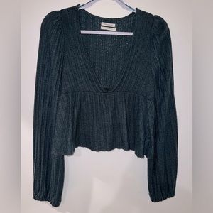 Urban Outfitters Prairie Ribbed Cropped Babydoll Top